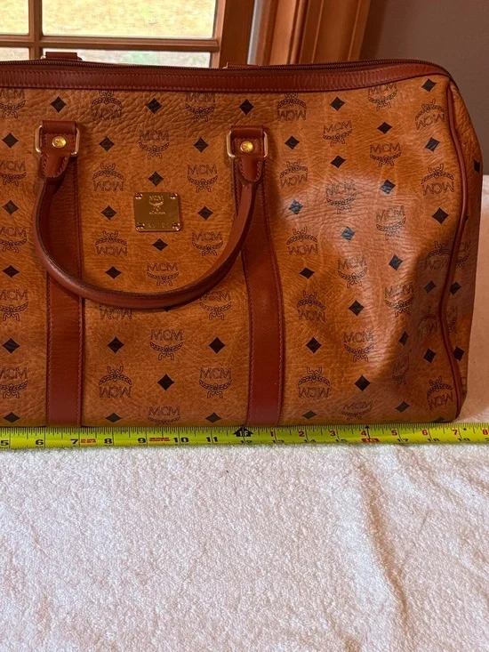 MCM Cognac Monogram Visetos Duffel Bag with Brown Leather Trim - Picture 9 of 10